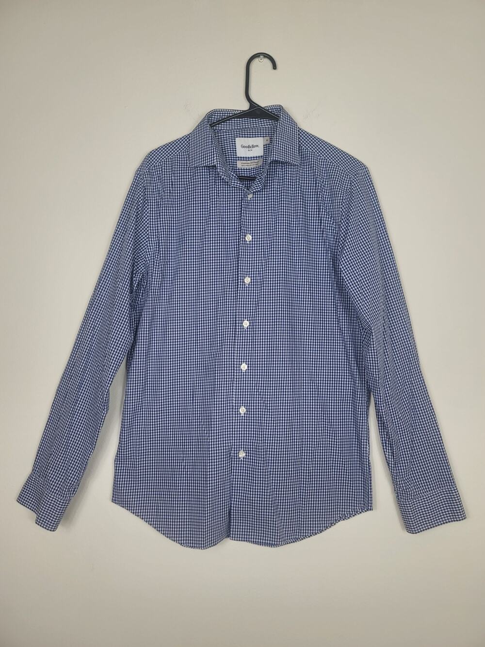Goodfellow Sz M Shirt Button Down Blue Checked Long Sleeve Standard 100% cotton